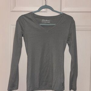 Eddie Bauer Women's Green-Grey V-Neck Top